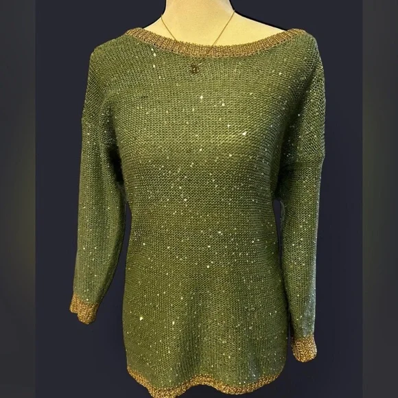Reba Olive Sequin Sweater - Picture 3 of 6